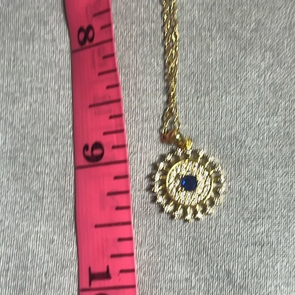 Evil Eye Gold Blue Bling Sunburst Adjustable Fashion‎ Necklace NEW